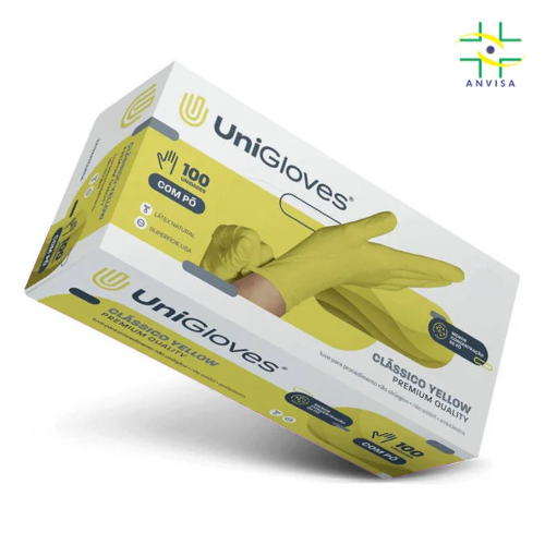 Luva de Procedimento Látex Amarela Com Pó 100un - Unigloves