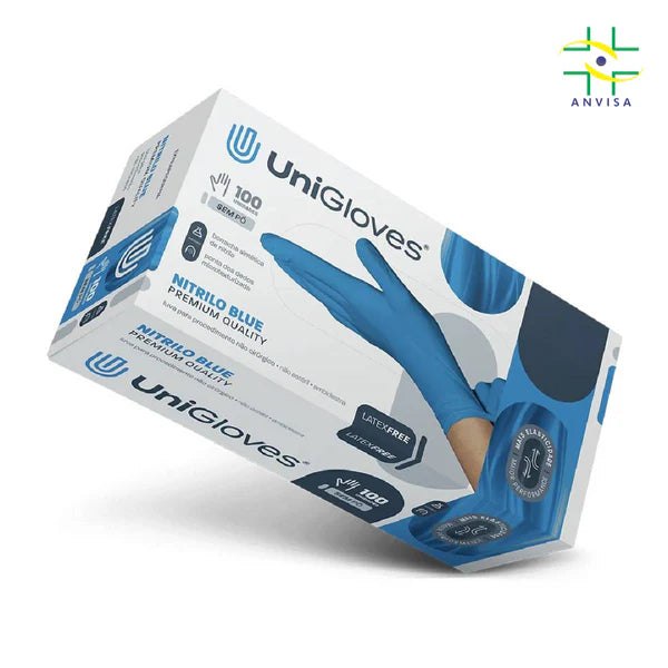 Luva de Procedimento Nitrílica Azul Sem Pó 100un - Unigloves
