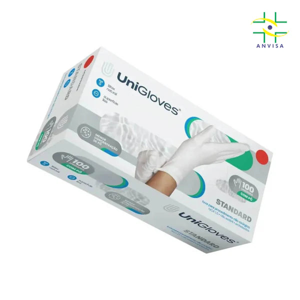 Luva de Procedimento Látex Branca Com Pó 100un - Unigloves