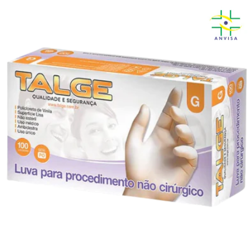 Luva de Procedimento Vinil Transparente Sem Pó 100un - Talge