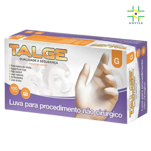Luva de Procedimento Vinil Transparente Com Pó 100un - Talge