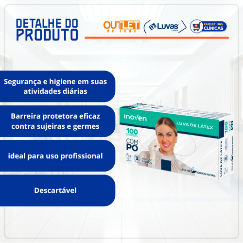 Luva de Látex Branca Com Pó 100un - Inoven