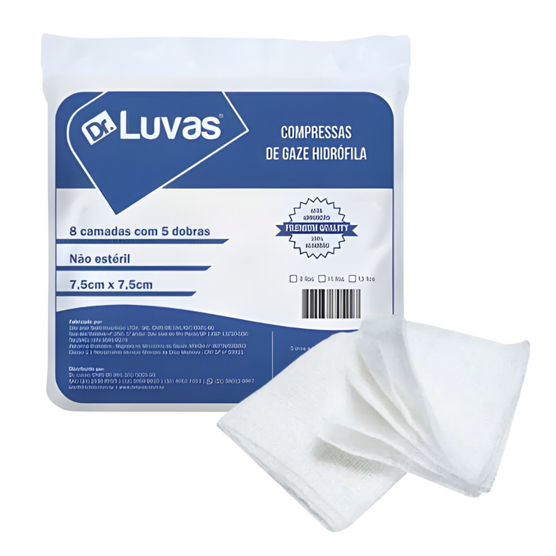 Compressa De Gaze Não Estéril 13 Fios 7,5x7,5cm 150g - Dr Luvas