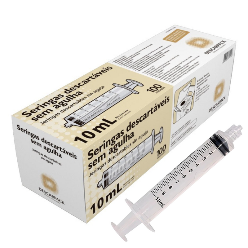 Seringa Descartável 10ml Luer Lock 100un - Descarpack