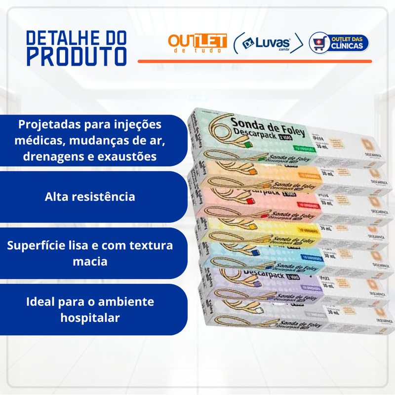 Sonda Foley 2 Vias Balão 30ml 10un - Descarpack