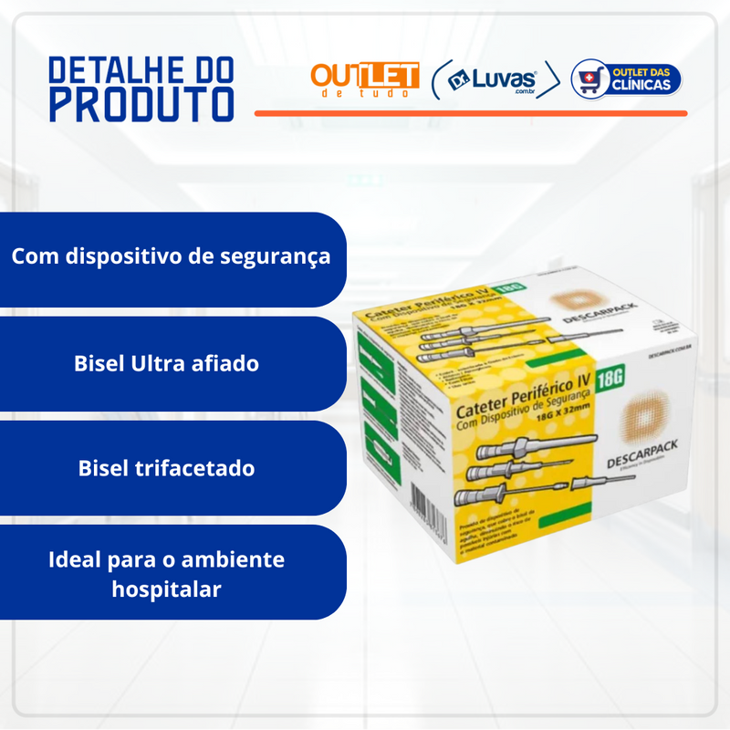 Cateter Com Dispositivo de Segurança 18G 100un - Descarpack