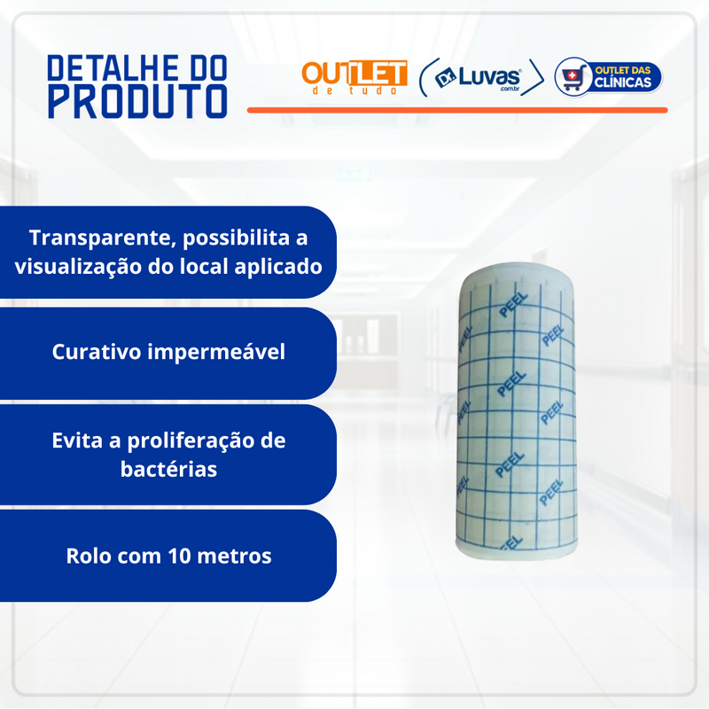 Curativo Filme Transparente Rolo Adesivo 10cm x 10m - Missner