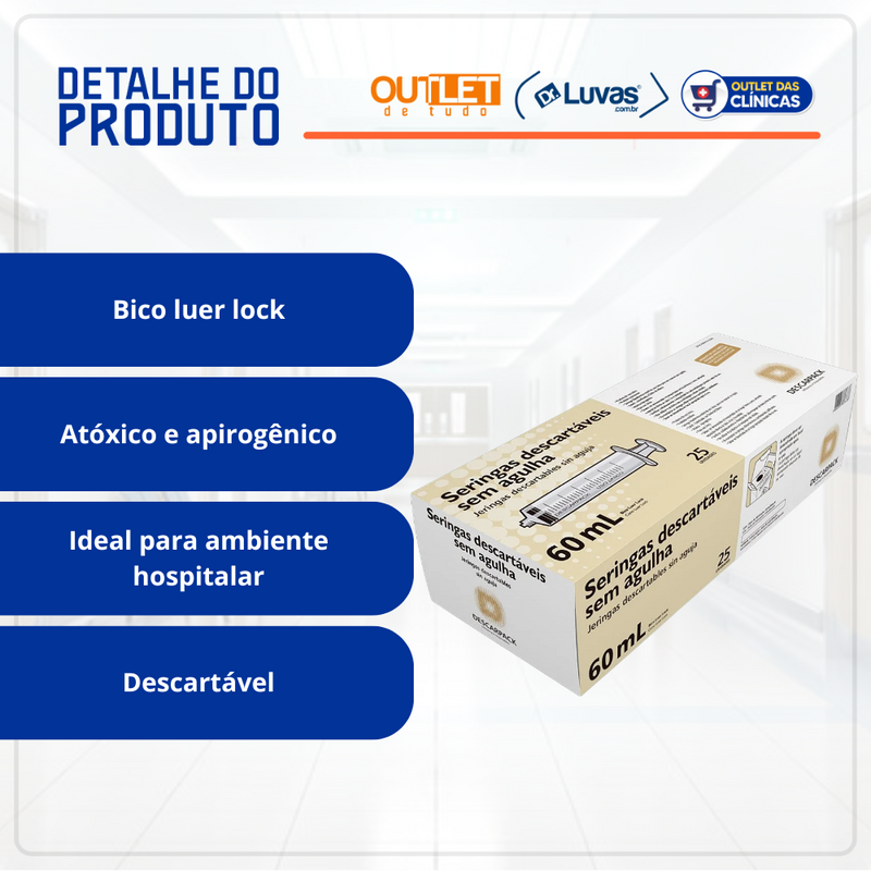 Seringa Descartável 60ml Luer Lock 25un - Descarpack