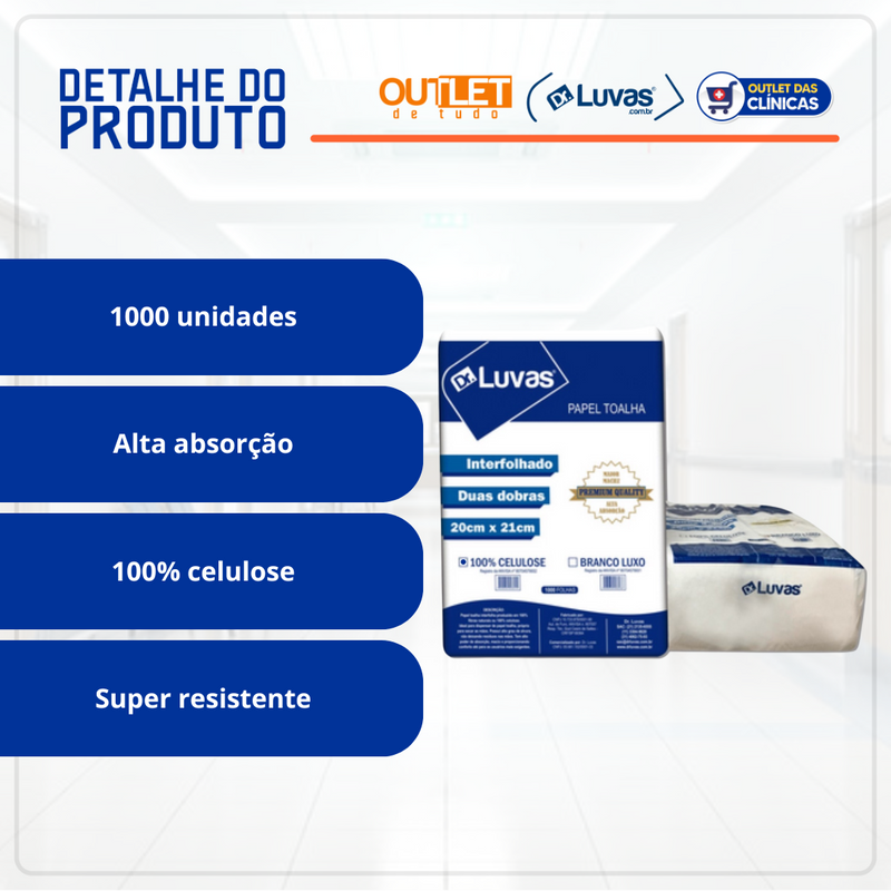 Papel Toalha Interfolhado Celulose Slim 1000un - Dr. Luvas