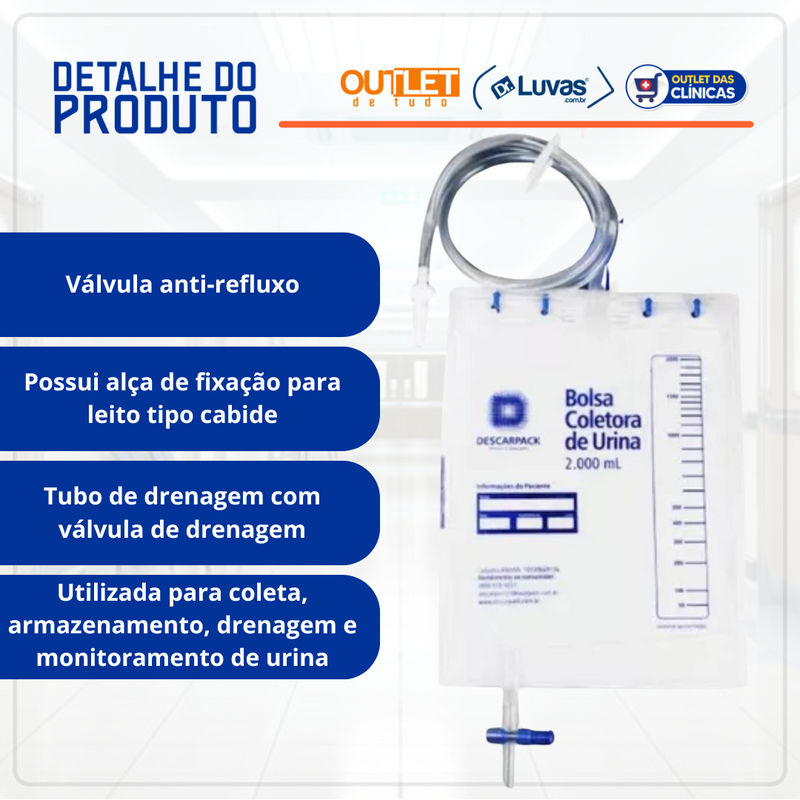 Bolsa Coletora De Urina Estéril Sistema Fechado 2L - Descarpack