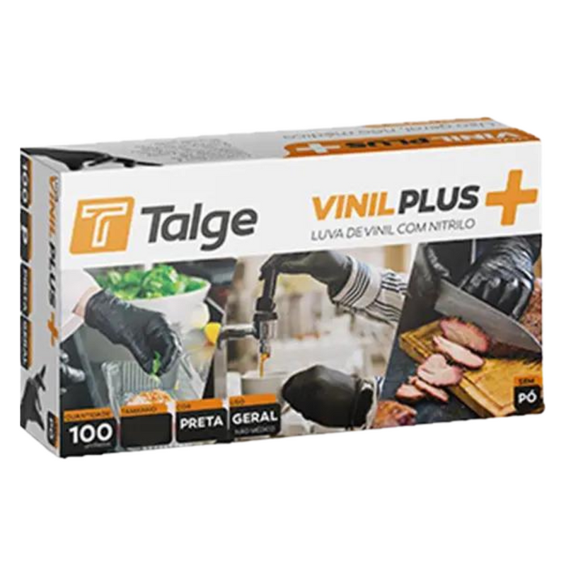 Luva Vinilplus Preta Sem Pó 100un - Talge