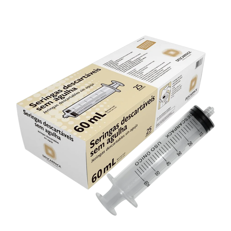 Seringa Descartável 60ml Luer Lock 25un - Descarpack