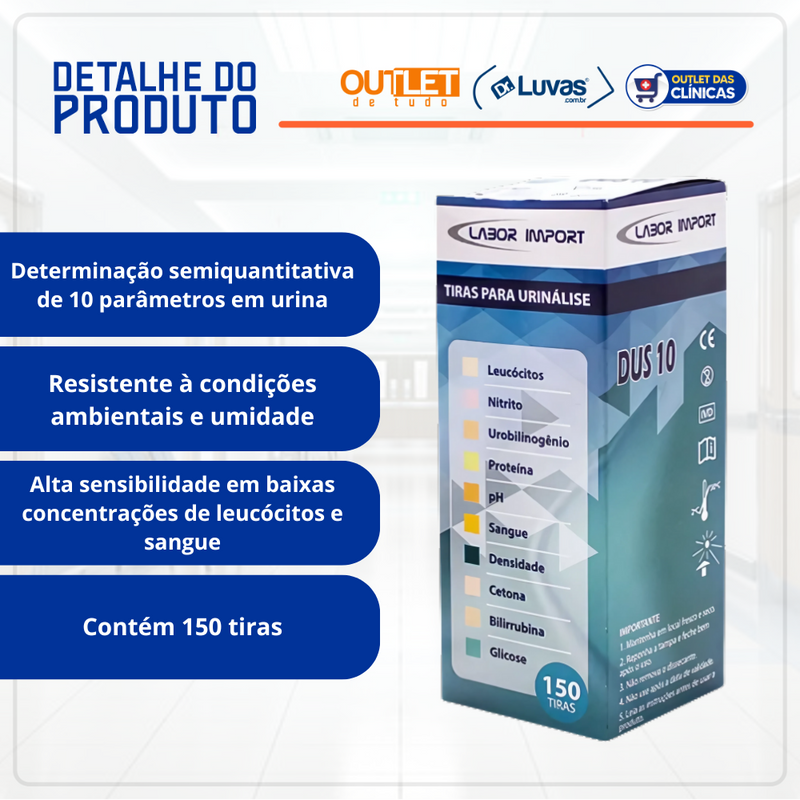 Tiras Reagentes Para Análise Urinária 10 Parâmetros 150un - Labor Import