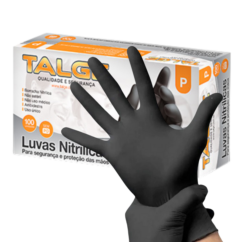 Luva Nitrílica Preta Sem Pó 100un  Talge