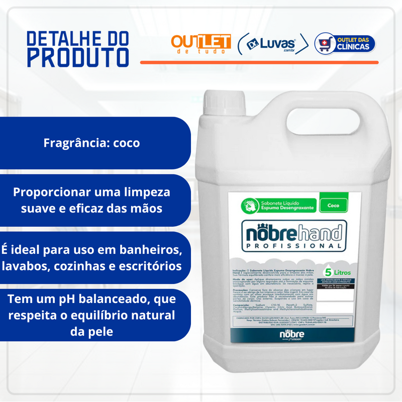 Sabonete Líquido Espumante Concentrado 5l Coco - Nobre