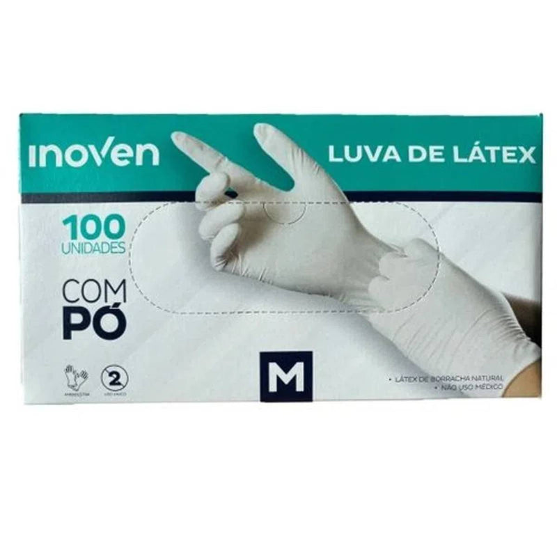 Luva de Látex Branca Com Pó 100un - Inoven