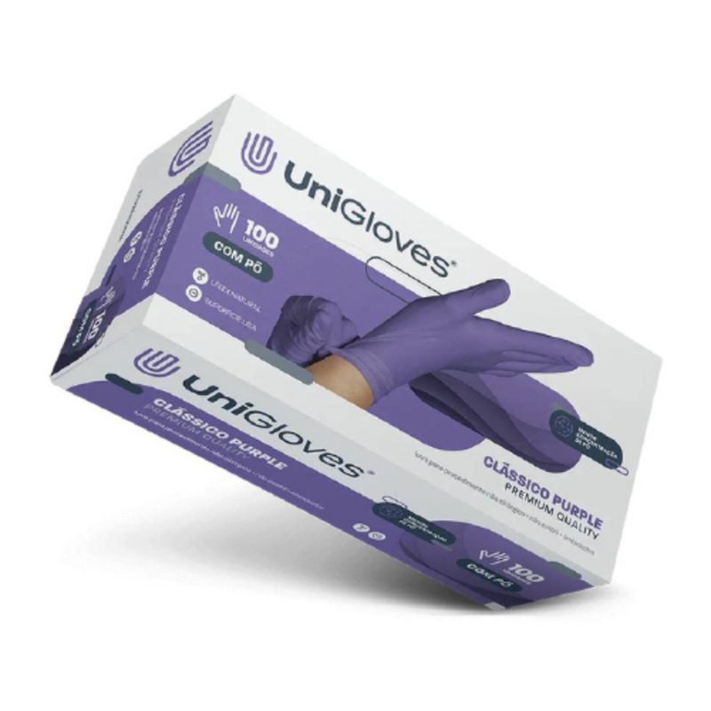 Luva de Procedimento Látex Roxa Com Pó 100un - Unigloves