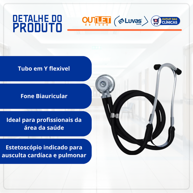 Estetoscópio Rappaport Duplo Preto - Supermedy