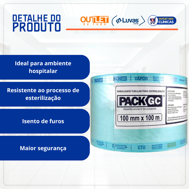 Papel Grau Cirúrgico 10cm x 100m - Pack GC