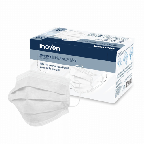 Máscara Cirúrgica Tripla Branca Com Elástico 50un - Inoven