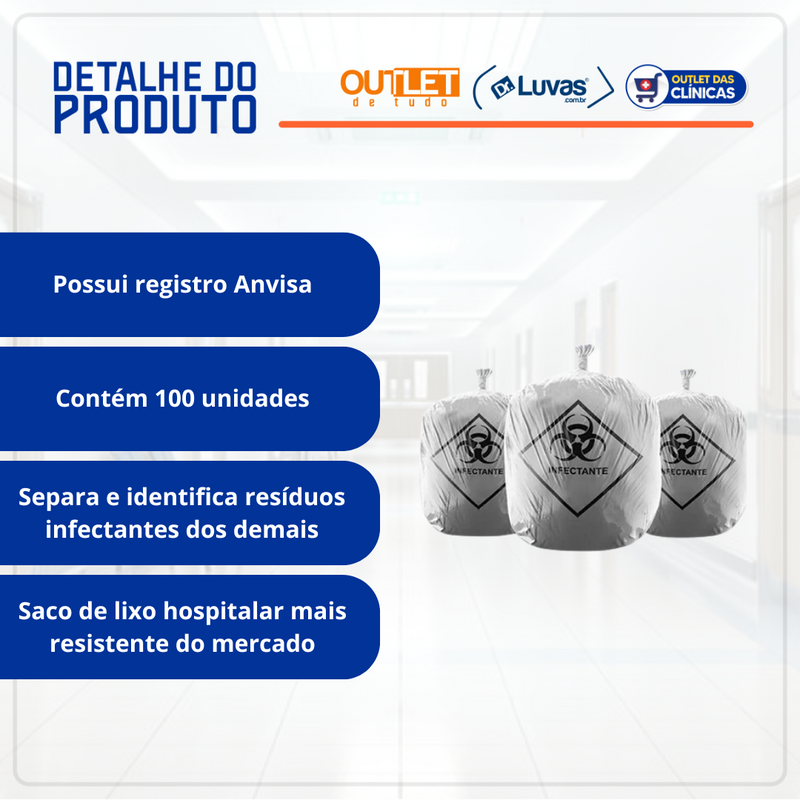 Saco de Lixo Hospitalar 200 Litros 100un - Dr. Luvas