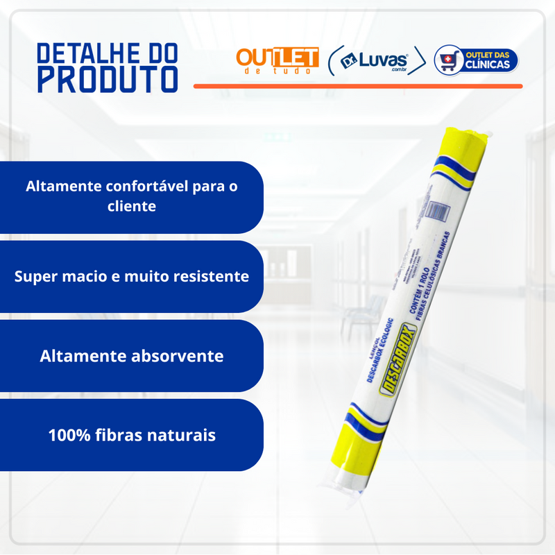 Lençol de Papel Natural 70cm x 50m - Descarbox