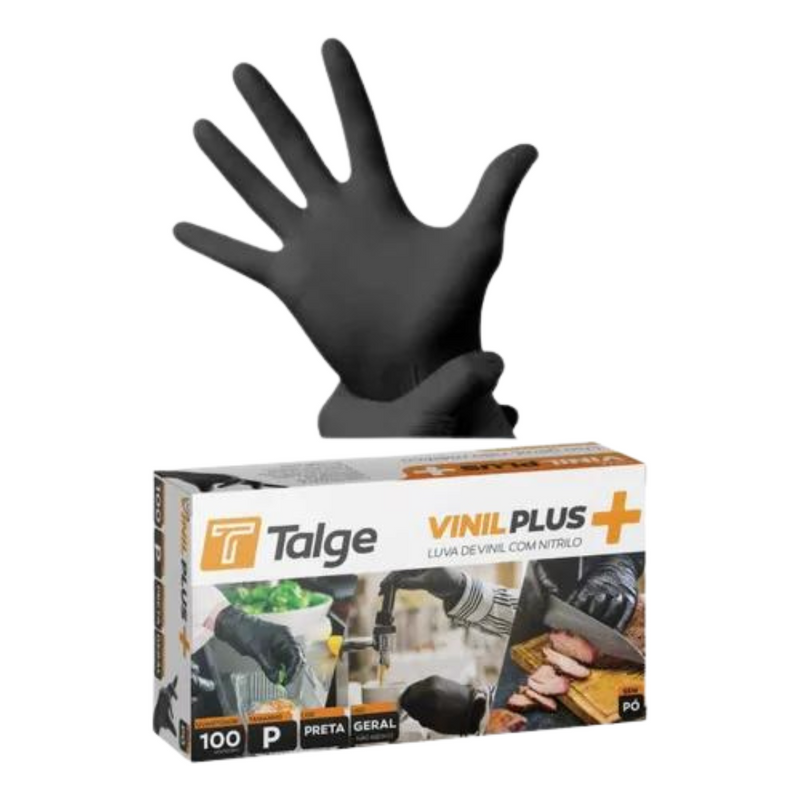 Luva Vinilplus Preta Sem Pó 100un - Talge