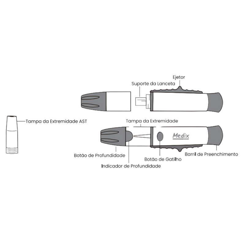 Caneta Lancetadora Universal Para Medir Glicose - Medix