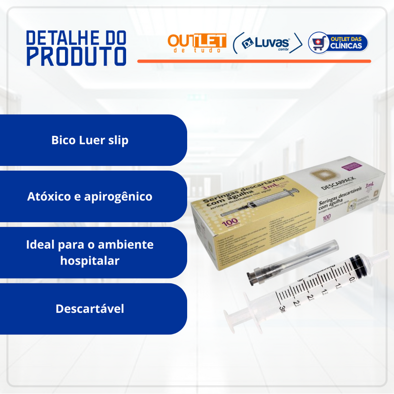Seringa 3ml Com Agulha 25x0,7cm 100un -  Descarpack