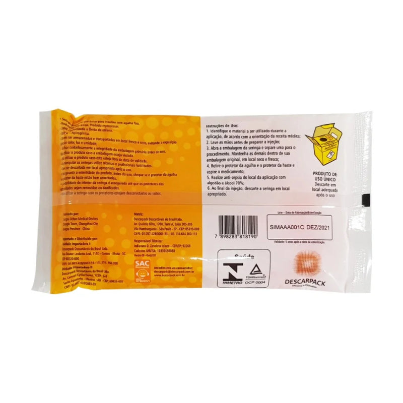 Seringa De Insulina Com Agulha Fixa 0,5ml 6x0,25mm 10un - Descarpack