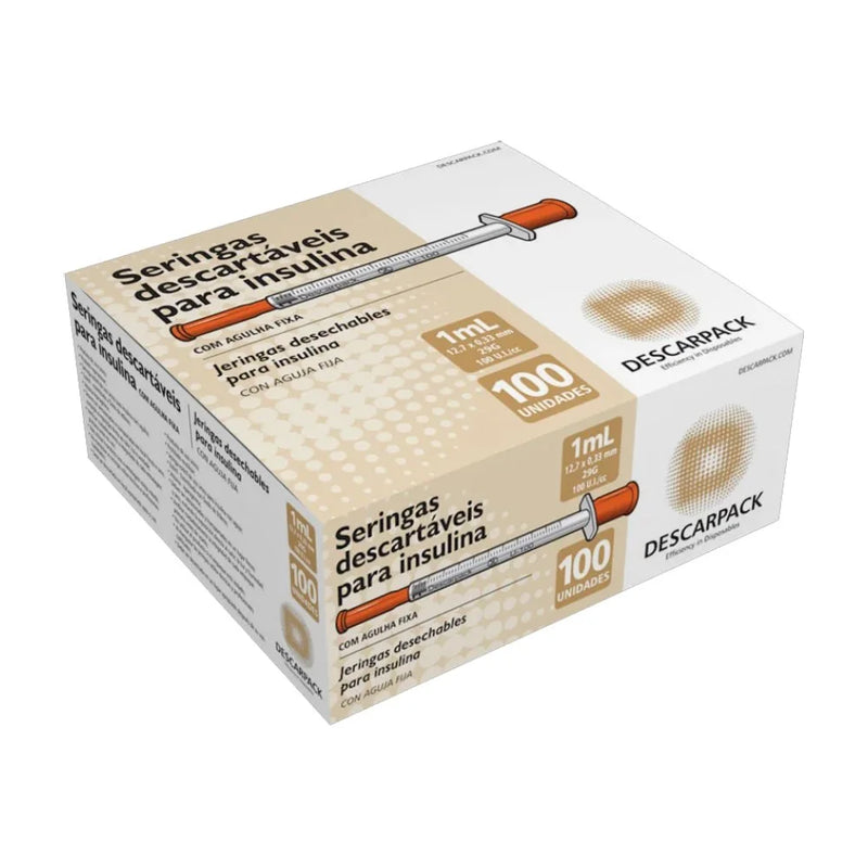 Seringa De Insulina Com Agulha Fixa 1ml 8x0,30mm 100un - Descarpack